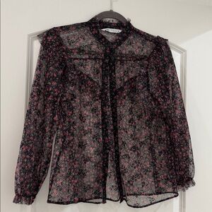 Zara Black Floral Sheer Blouse